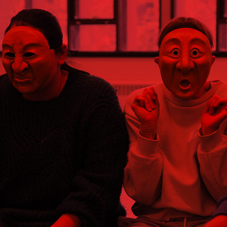 Participants wearing masks in a workshop by The Wonderheads at the Canadian Academy of Mask and Puppetry